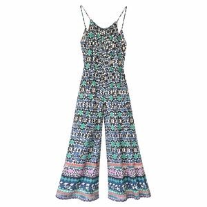 NWT Anthropologie Malika Wide Leg Jumpsuit Geometric Print Blue Multicolor Small